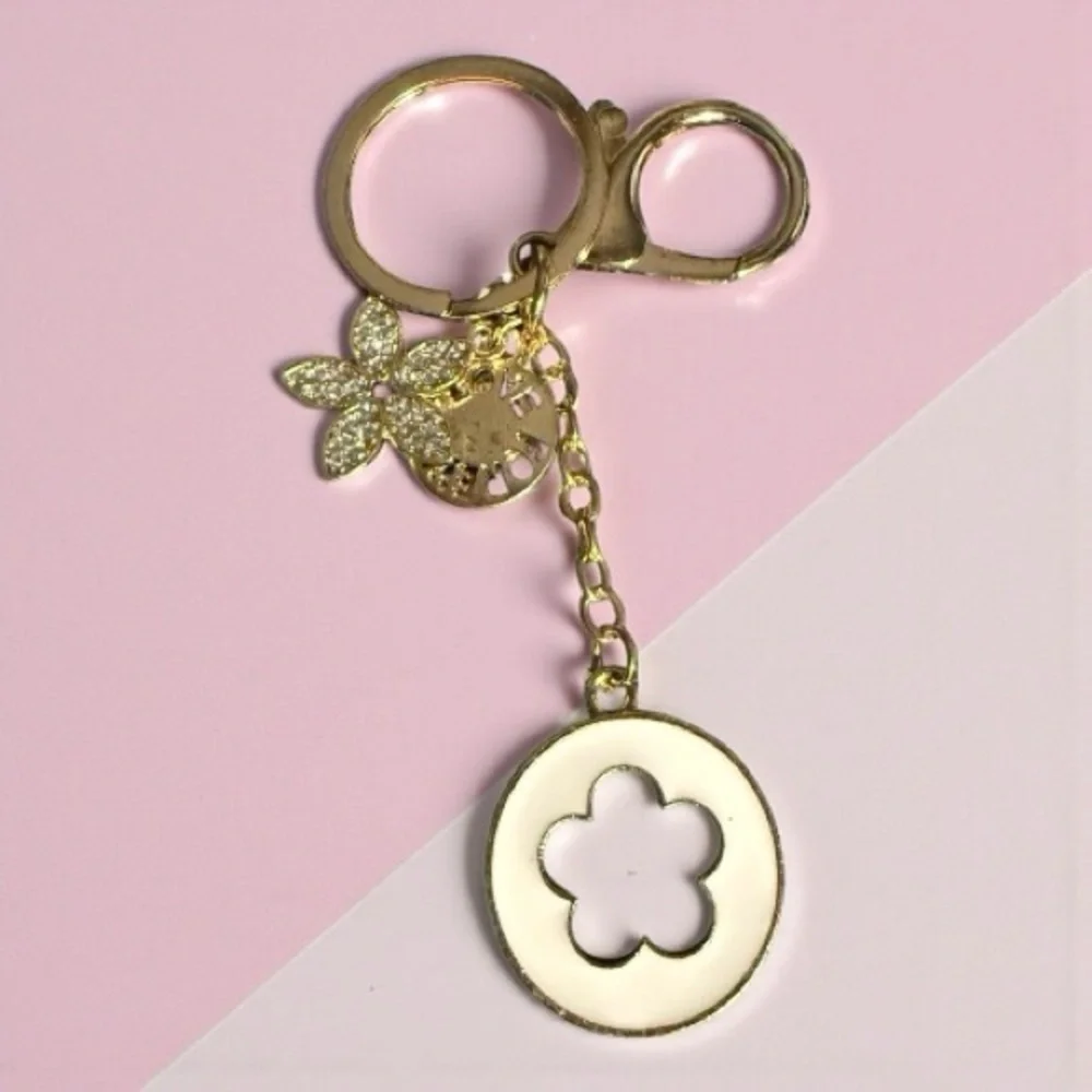 Gold and White Floral Keychain/Bag Charm